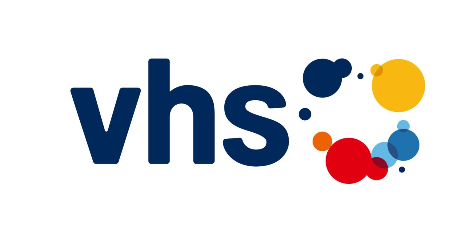 Logo Volkshochschule Lahr, Schriftzug "vhs", rechts daneben verschiedene bunte Kreise