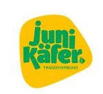 Logo des Trägerverbunds junikäfer in grünen, kleinen Druckbuchstaben auf gelbem Hintergrund, als Punkt ein stilisierter Junikäfer in der selben Farbe. In klein steht in großen Druckbuchstaben TRägerverbund. 