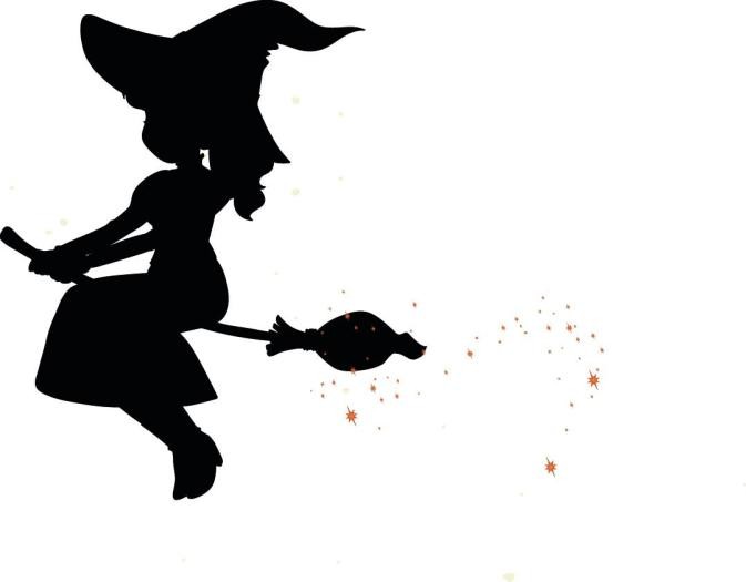 Walpurgisnacht Schattenriss einer Hexe auf einem Besen