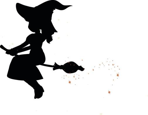 Walpurgisnacht Schattenriss einer Hexe auf einem Besen